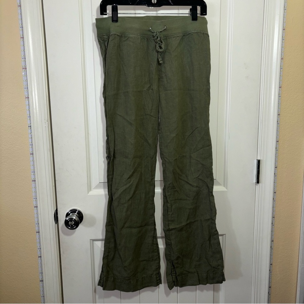 Bella Dahl green linen pants straight leg  B8